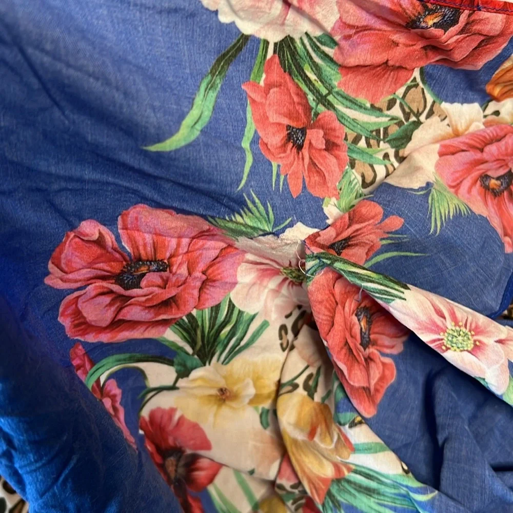 Johnny Was Fleur Kaftan Dress cover up with Braided Tie Large butterfly leopard - Picture 8 of 10